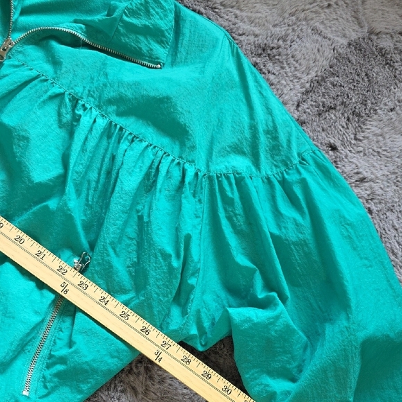 FP Oversized Teal Zip-Up Bomber Lined Windbreaker Jacket Size Small - Picture 5 of 13